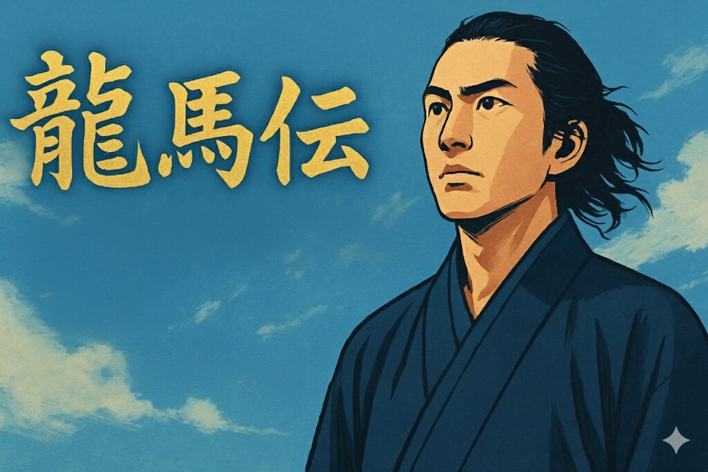 龍馬伝 再放送できない理由を解説する記事のアイキャッチ画像。坂本龍馬風の人物と青空の背景